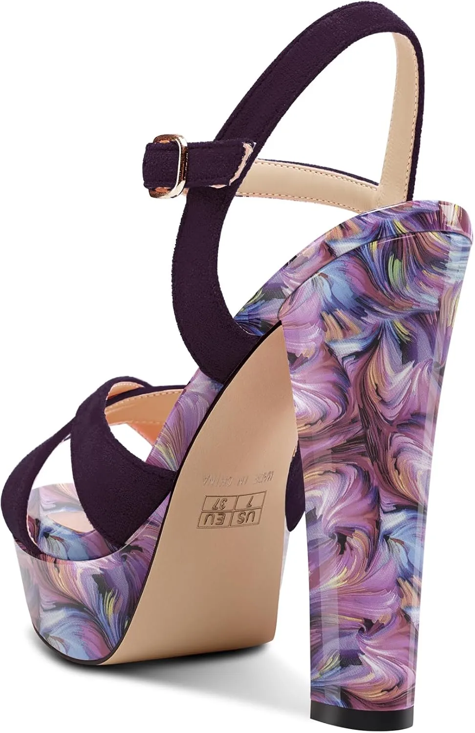Saekcted Womens Chunky Block High Heel Open Toe Platform Ankle Strap Sandals Cross-Strap Patchwork Dress Shoes Casual Summer 5.1 Inches Heels