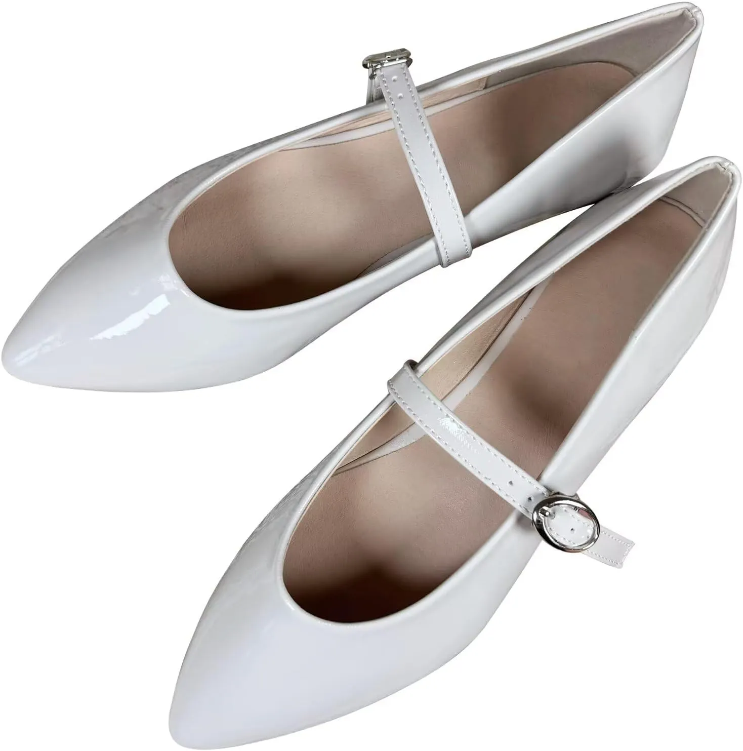 SAILING LU Women's Pointy Toe Mary Jane Flats PU Leather Buckle Fashion Vintage Wedding Dress Flats Shoes