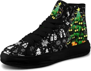 Santa-Themed High-Top Sneakers, Festive Footwear, Comfortable Lightweight Shoes for Men Women, Christmas Day