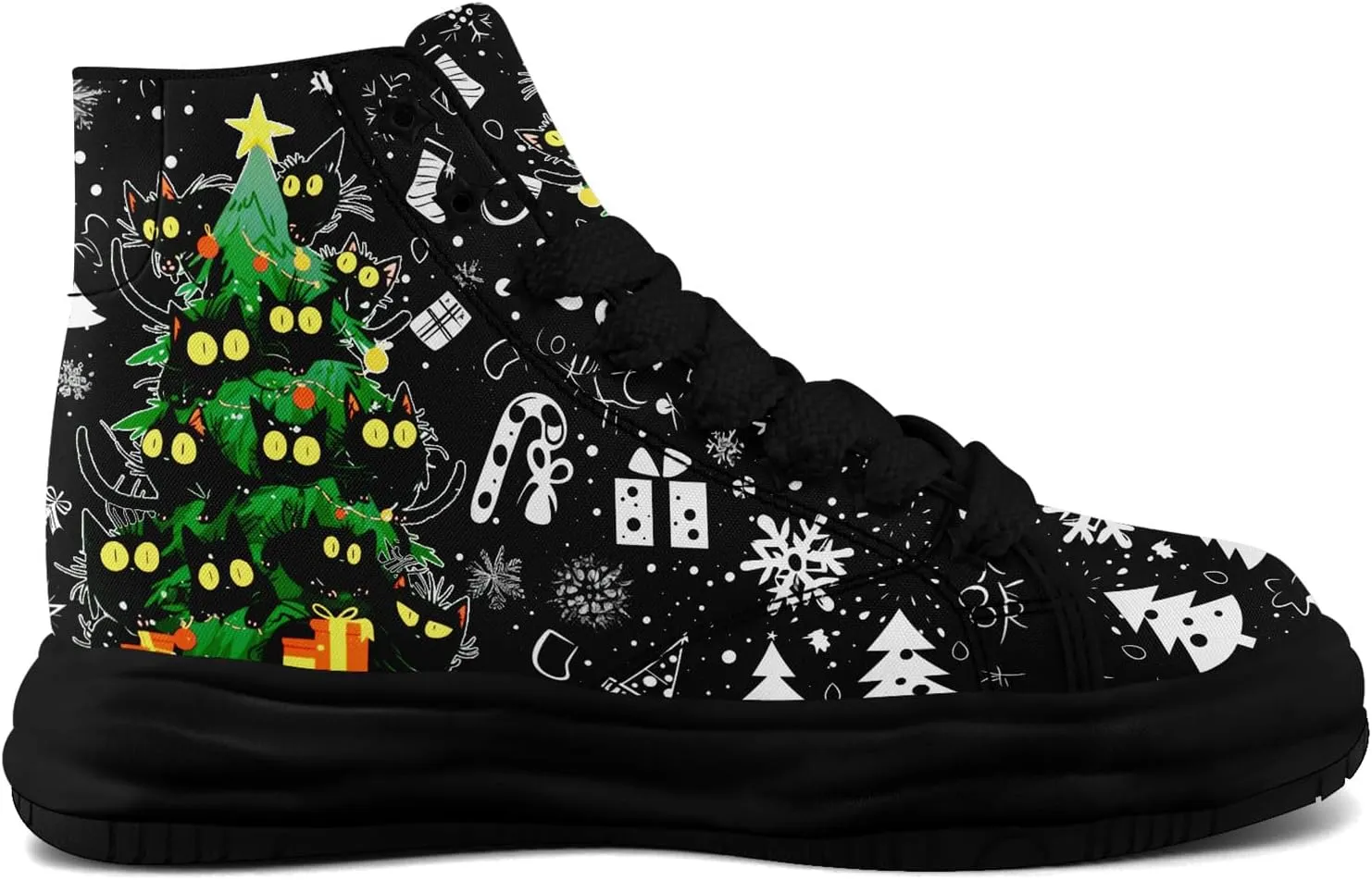 Santa-Themed High-Top Sneakers, Festive Footwear, Comfortable Lightweight Shoes for Men Women, Christmas Day