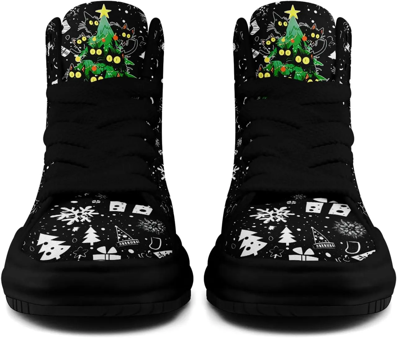 Santa-Themed High-Top Sneakers, Festive Footwear, Comfortable Lightweight Shoes for Men Women, Christmas Day
