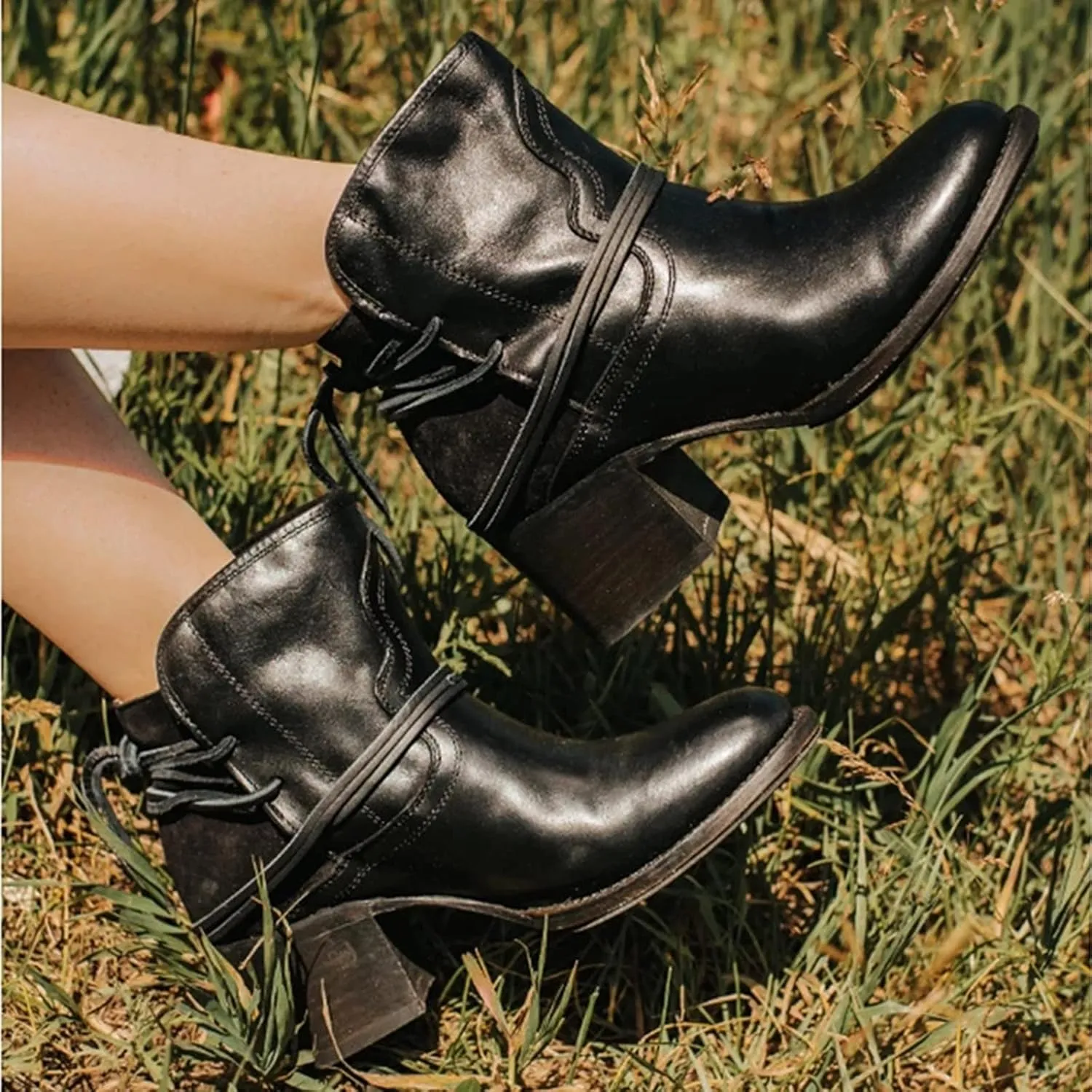 SBGMoSJ Womens Ankle Boots Low Heel Orthopedic Wide Width Dress Booties for Women Plus Size Ankle Boots for Women Size 9.5 Wide Black Booties with Silver Studs Women Black Ankle Boots Flat