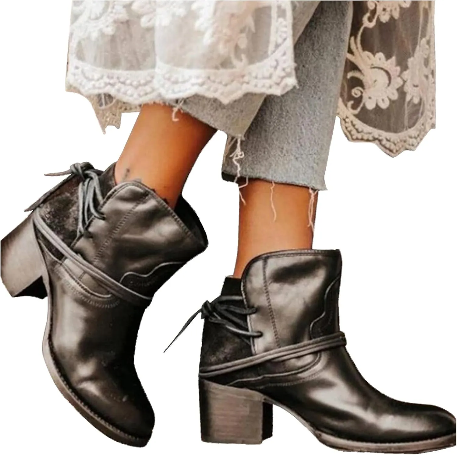 SBGMoSJ Womens Ankle Boots Low Heel Orthopedic Wide Width Dress Booties for Women Plus Size Ankle Boots for Women Size 9.5 Wide Black Booties with Silver Studs Women Black Ankle Boots Flat