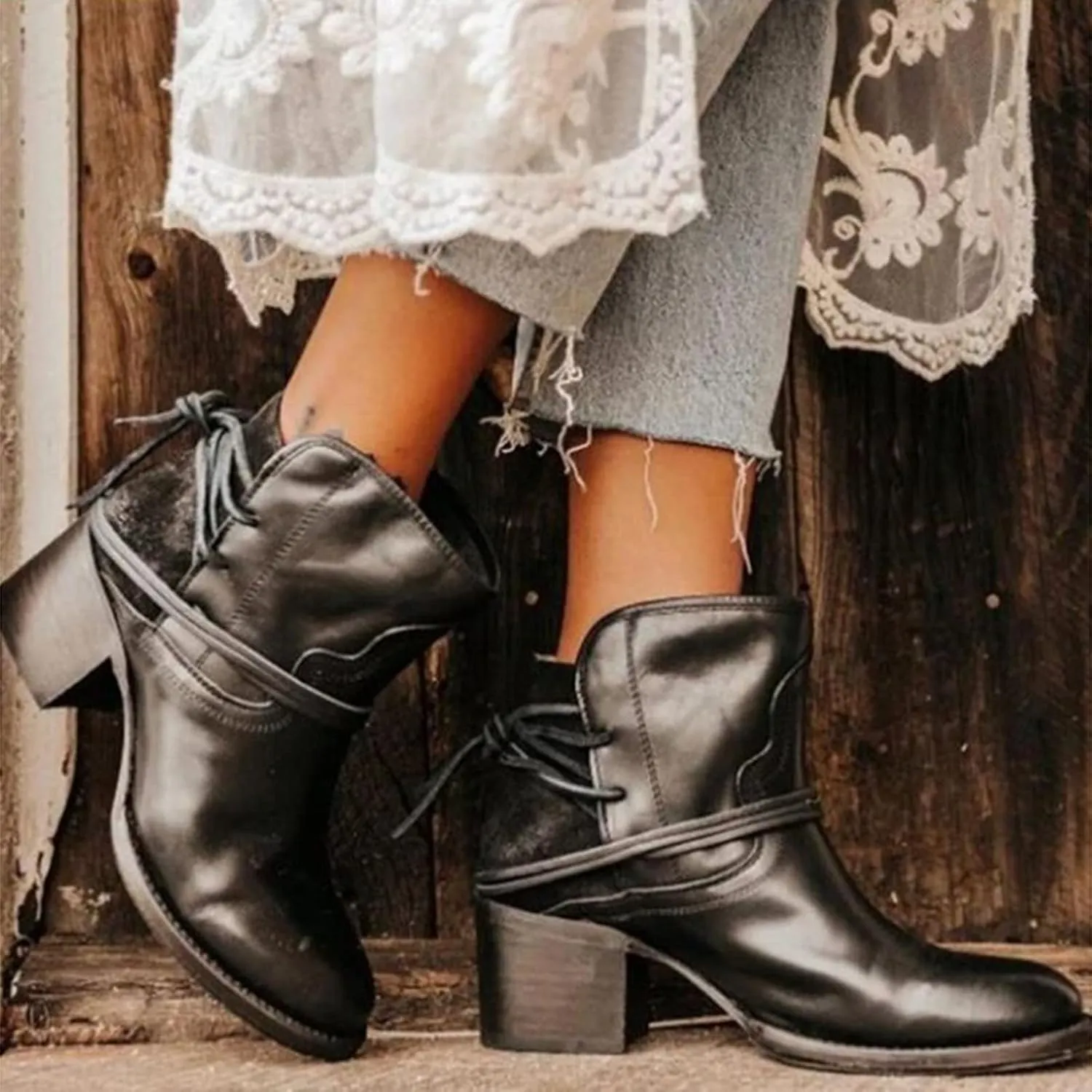 SBGMoSJ Womens Ankle Boots Low Heel Orthopedic Wide Width Dress Booties for Women Plus Size Ankle Boots for Women Size 9.5 Wide Black Booties with Silver Studs Women Black Ankle Boots Flat