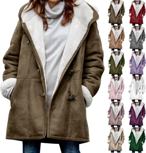 Sherpa Fleece Lined Jacket For Women 2024 Winter Warm Shearling Coat Casual Loose Plus Size Hooded Jackets With Pocket