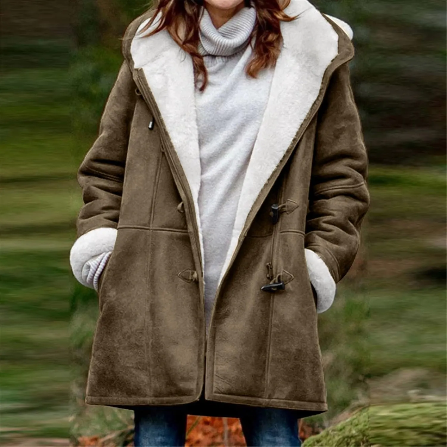 Sherpa Fleece Lined Jacket For Women 2024 Winter Warm Shearling Coat Casual Loose Plus Size Hooded Jackets With Pocket