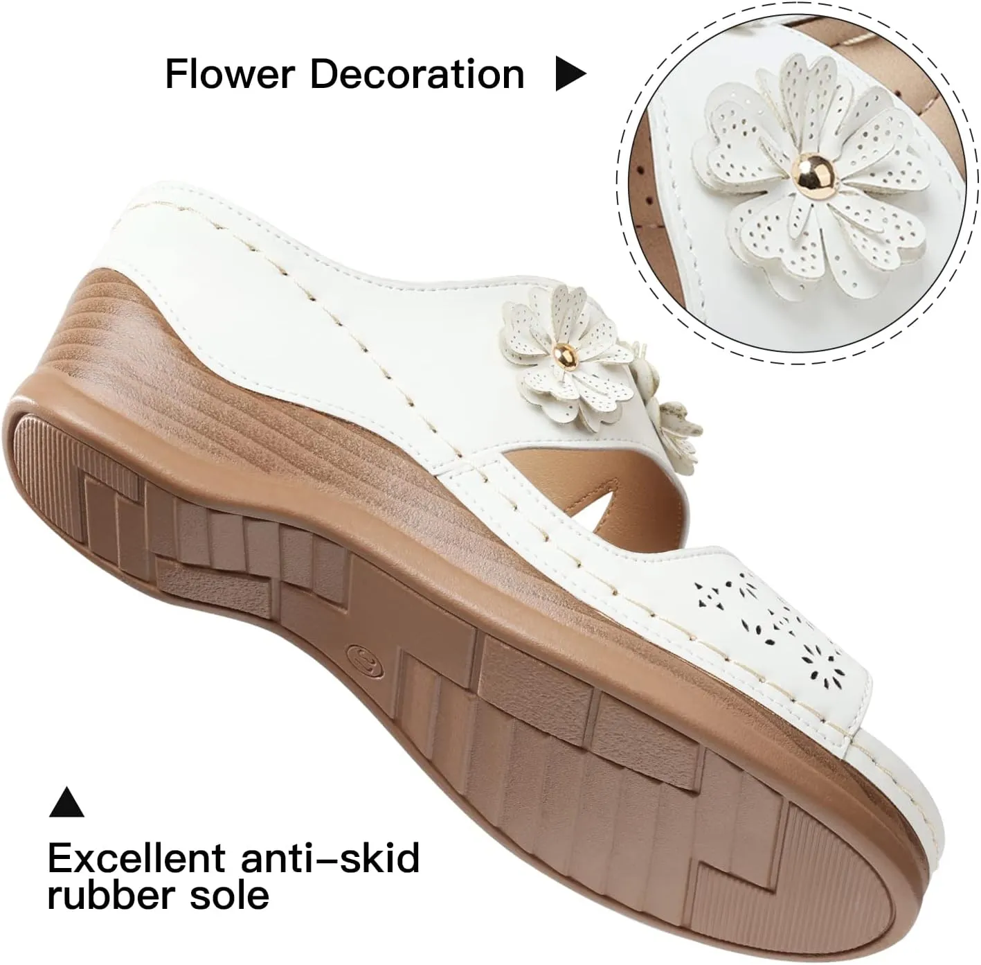 SHIBEVER Wedge Sandals for Women Hollow Out Slip On Platform Wedge Sandals Summer Casual Walking Shoes