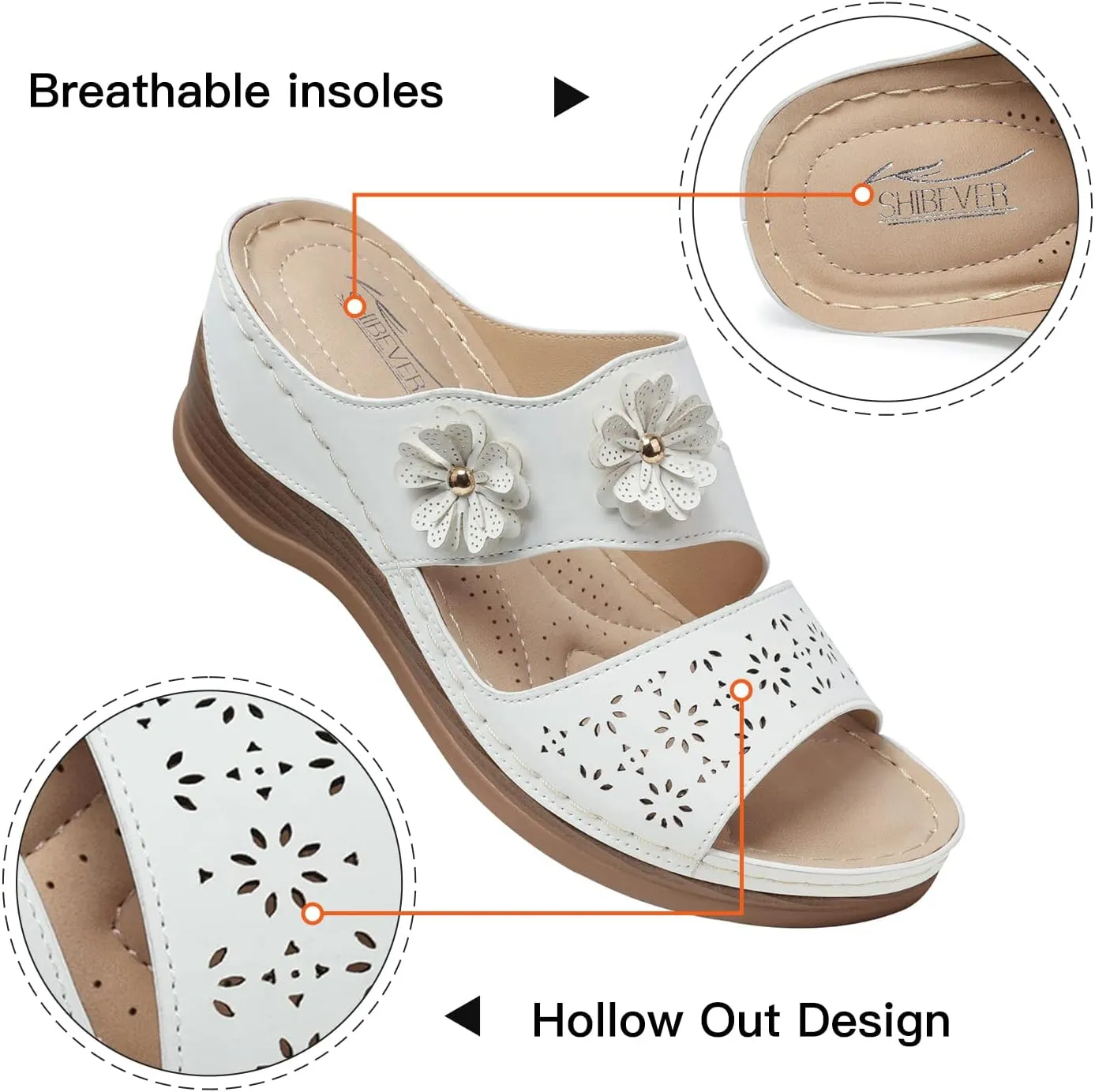 SHIBEVER Wedge Sandals for Women Hollow Out Slip On Platform Wedge Sandals Summer Casual Walking Shoes