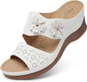SHIBEVER Wedge Sandals for Women Hollow Out Slip On Platform Wedge Sandals Summer Casual Walking Shoes