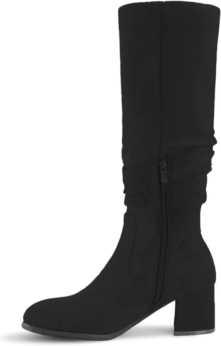 Shoe'N Tale Women's Knee High Boots Chunky Heel Pointed Toe Suede Slouch Winter Shoes with Side Zipper