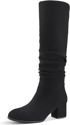 Shoe'N Tale Women's Knee High Boots Chunky Heel Pointed Toe Suede Slouch Winter Shoes with Side Zipper