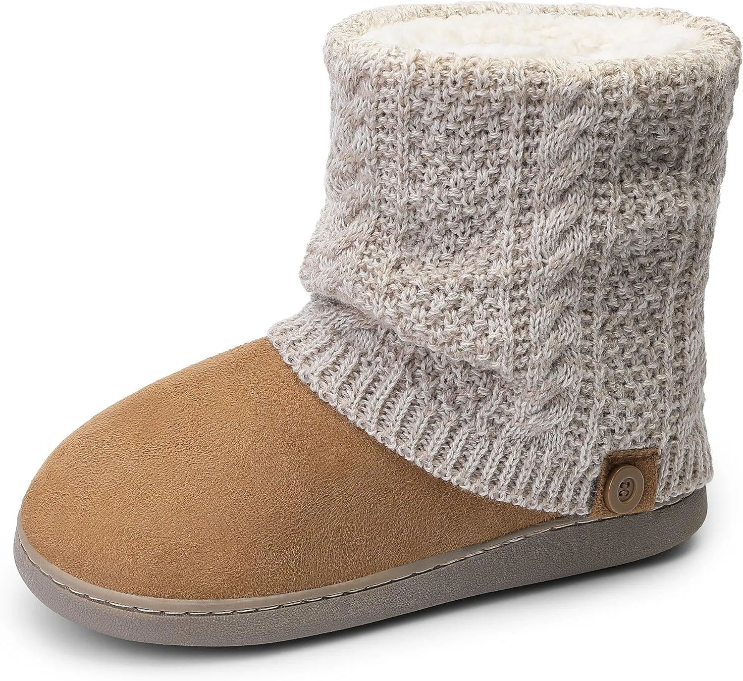 shoeslocker Women's Boots Slippers Fuzzy Memory Foam with Indoor Outdoor Rubber Sole Boots House Shoes Boots House Shoes