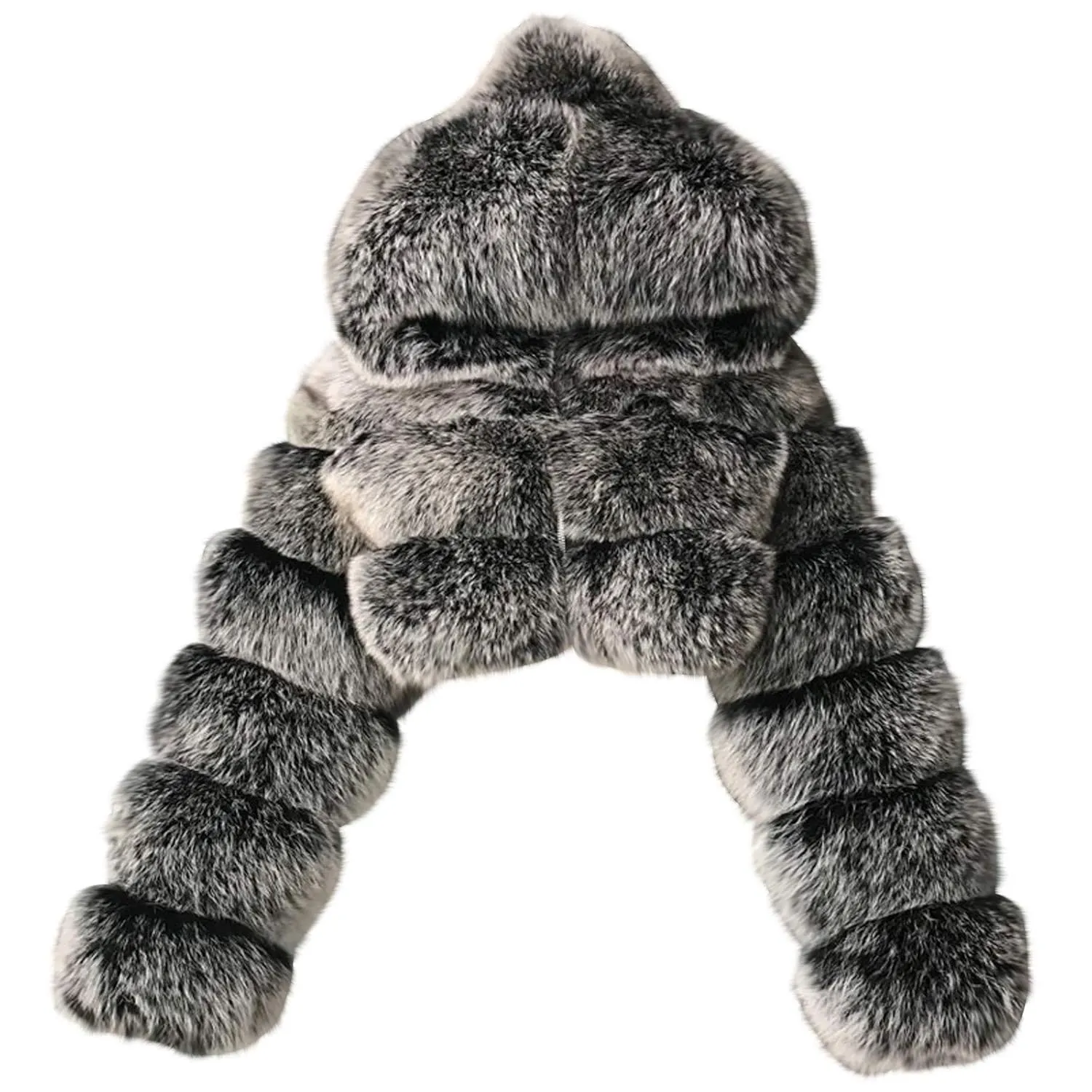 Short Faux Fur Coat for Women Zipper Up Hooded Shaggy Warm Elegant Long Sleeve Winter Fashion Cropped Furry Jacket