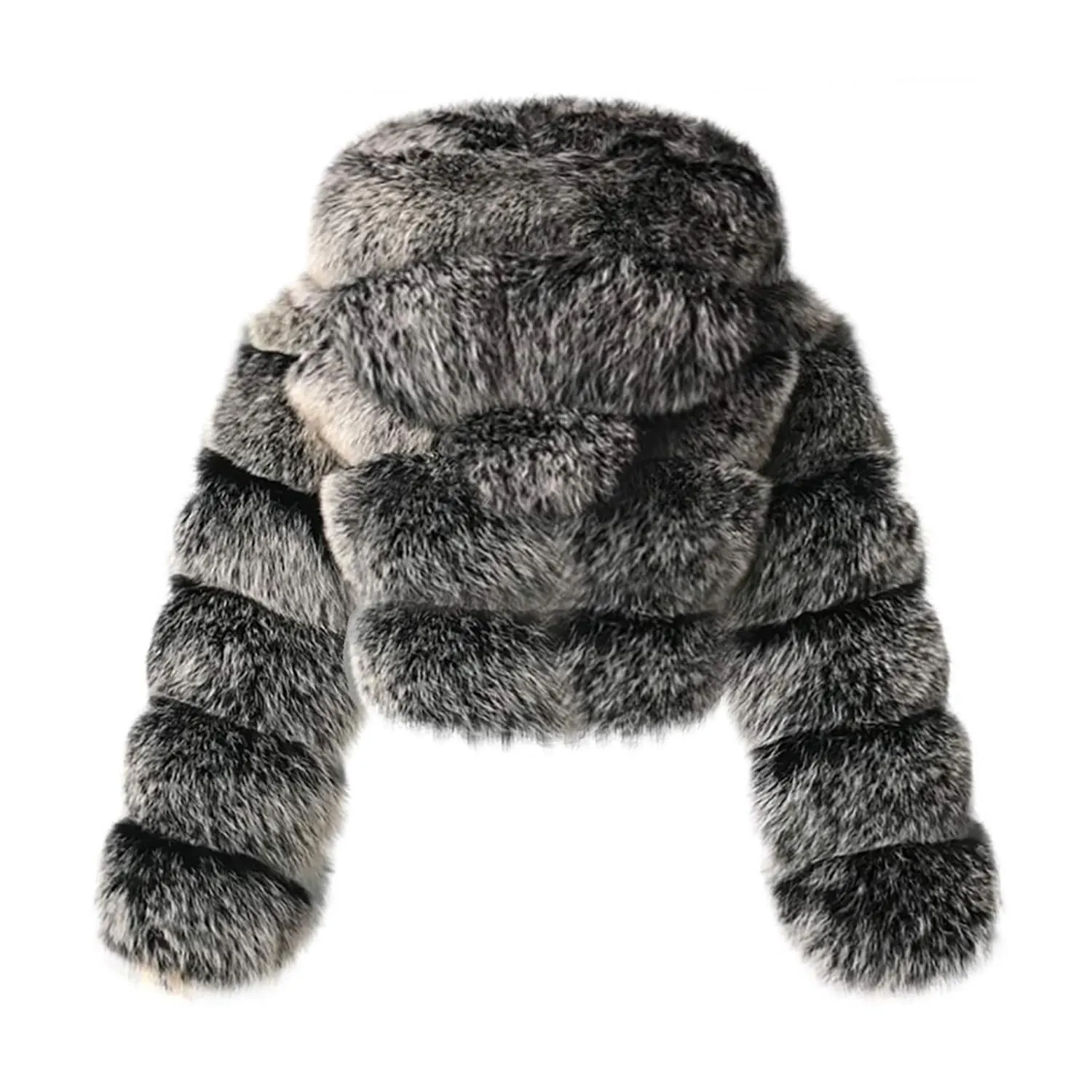 Short Faux Fur Coat for Women Zipper Up Hooded Shaggy Warm Elegant Long Sleeve Winter Fashion Cropped Furry Jacket
