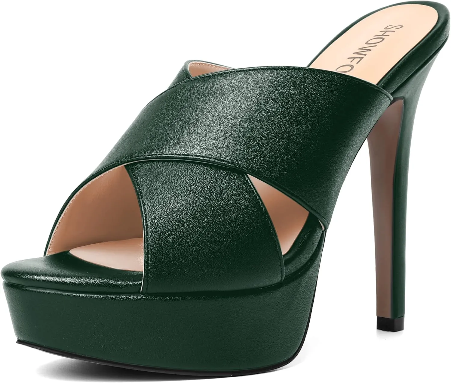 SHOWFOREST Womens Round Toe Fashion Dating Slip On Solid Open Toe Matte Stiletto High Heel Heeled Sandals 5 Inch