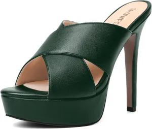 SHOWFOREST Womens Round Toe Fashion Dating Slip On Solid Open Toe Matte Stiletto High Heel Heeled Sandals 5 Inch