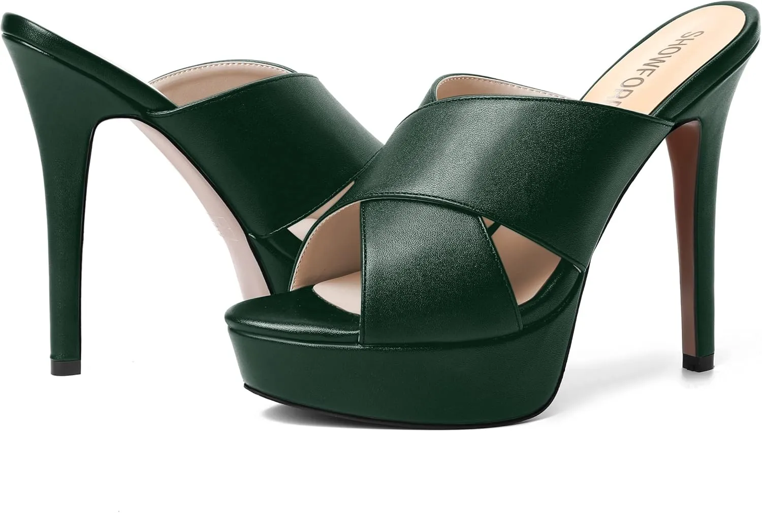 SHOWFOREST Womens Round Toe Fashion Dating Slip On Solid Open Toe Matte Stiletto High Heel Heeled Sandals 5 Inch