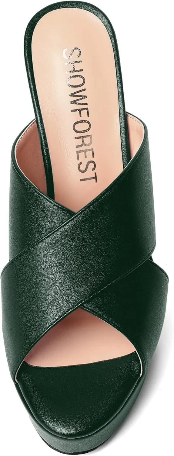 SHOWFOREST Womens Round Toe Fashion Dating Slip On Solid Open Toe Matte Stiletto High Heel Heeled Sandals 5 Inch
