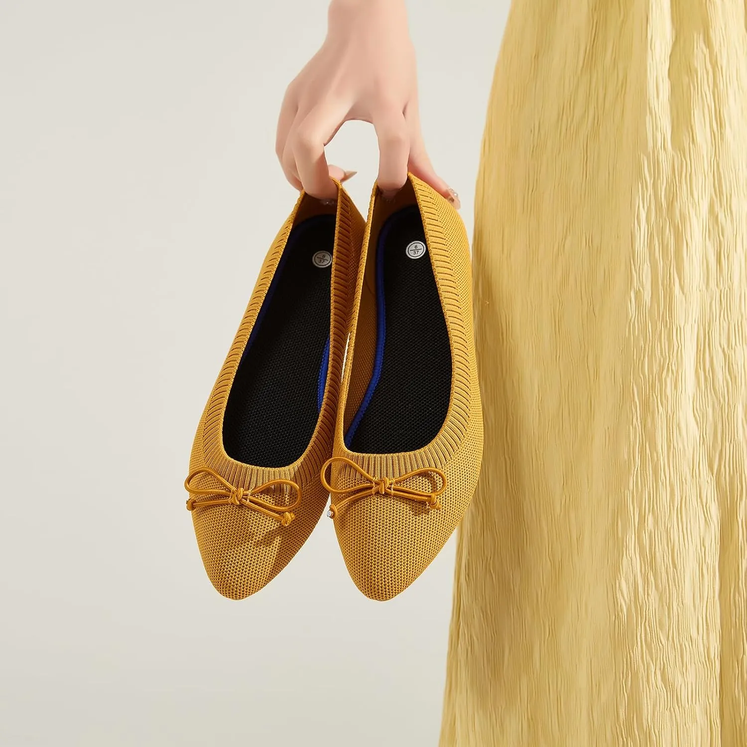Shupua Women's Flats Black Flats Shoes Pointed Toe Ballet Flats Comfortable Bow Girls Flats Dressy
