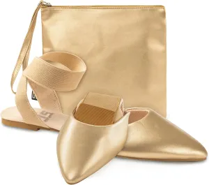 Silky Toes Foldable Flats for Women Dress Ankle Strap Shoes with Purse