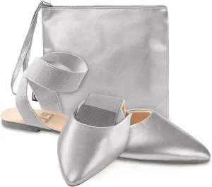 Silky Toes Foldable Flats for Women Dress Ankle Strap Shoes with Purse