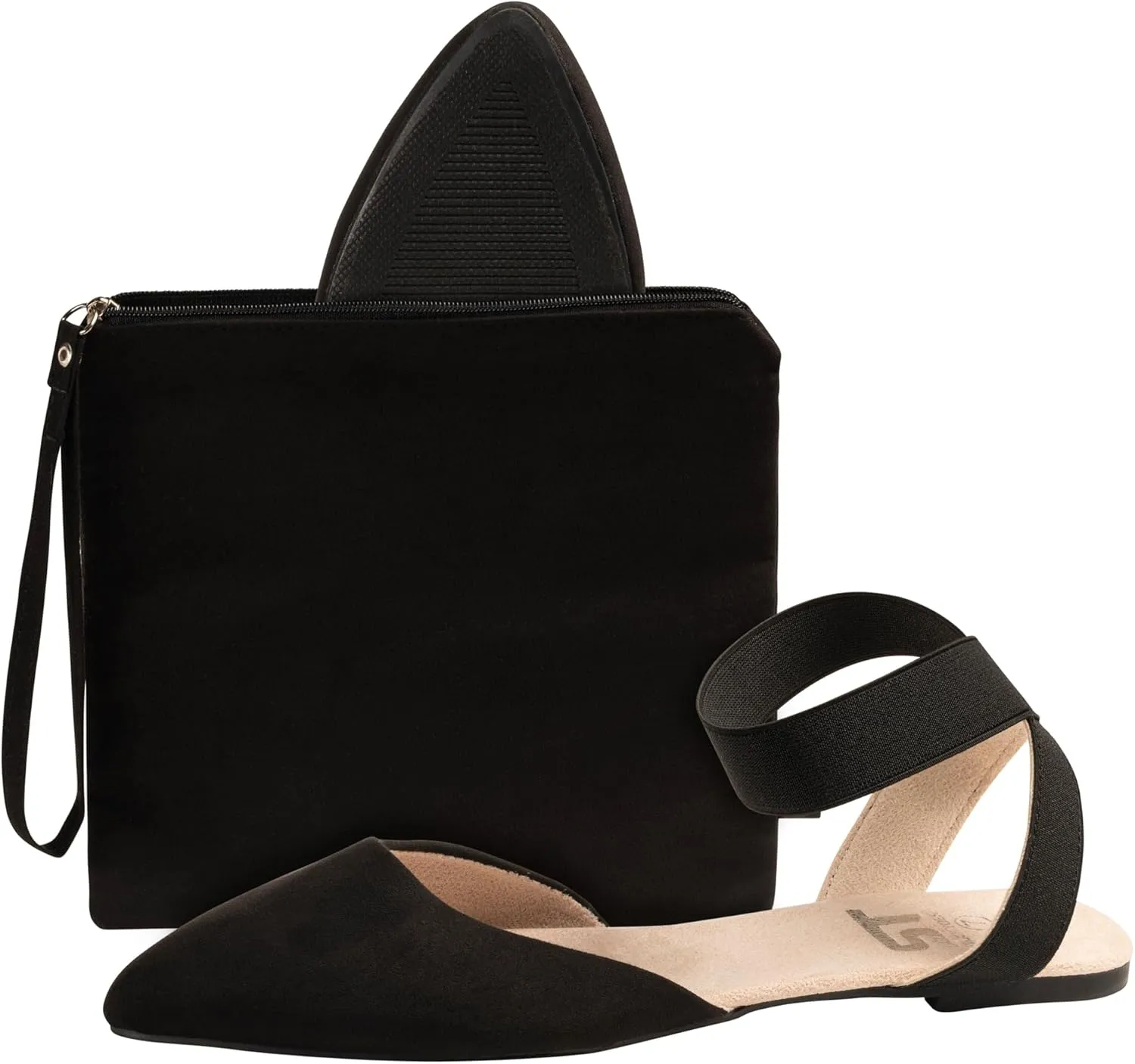 Silky Toes Foldable Flats for Women Dress Ankle Strap Shoes with Purse