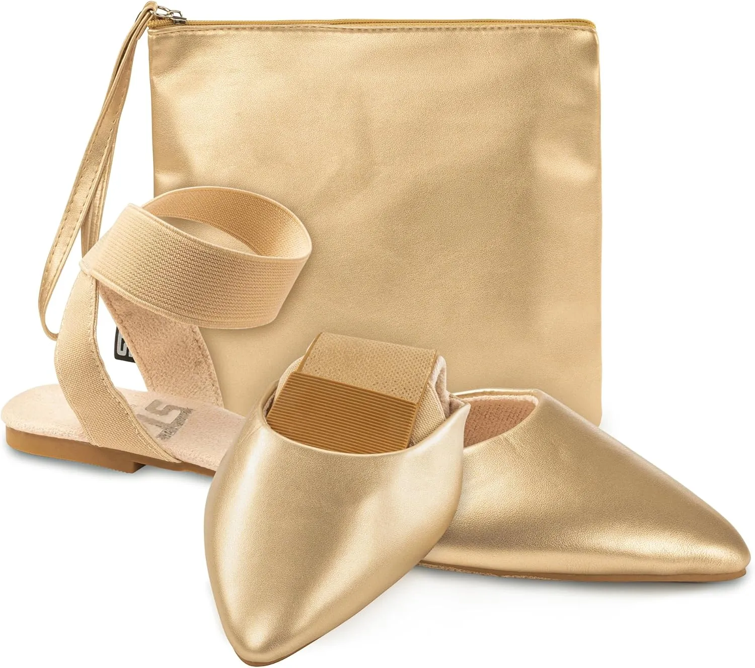 Silky Toes Foldable Flats for Women Dress Ankle Strap Shoes with Purse