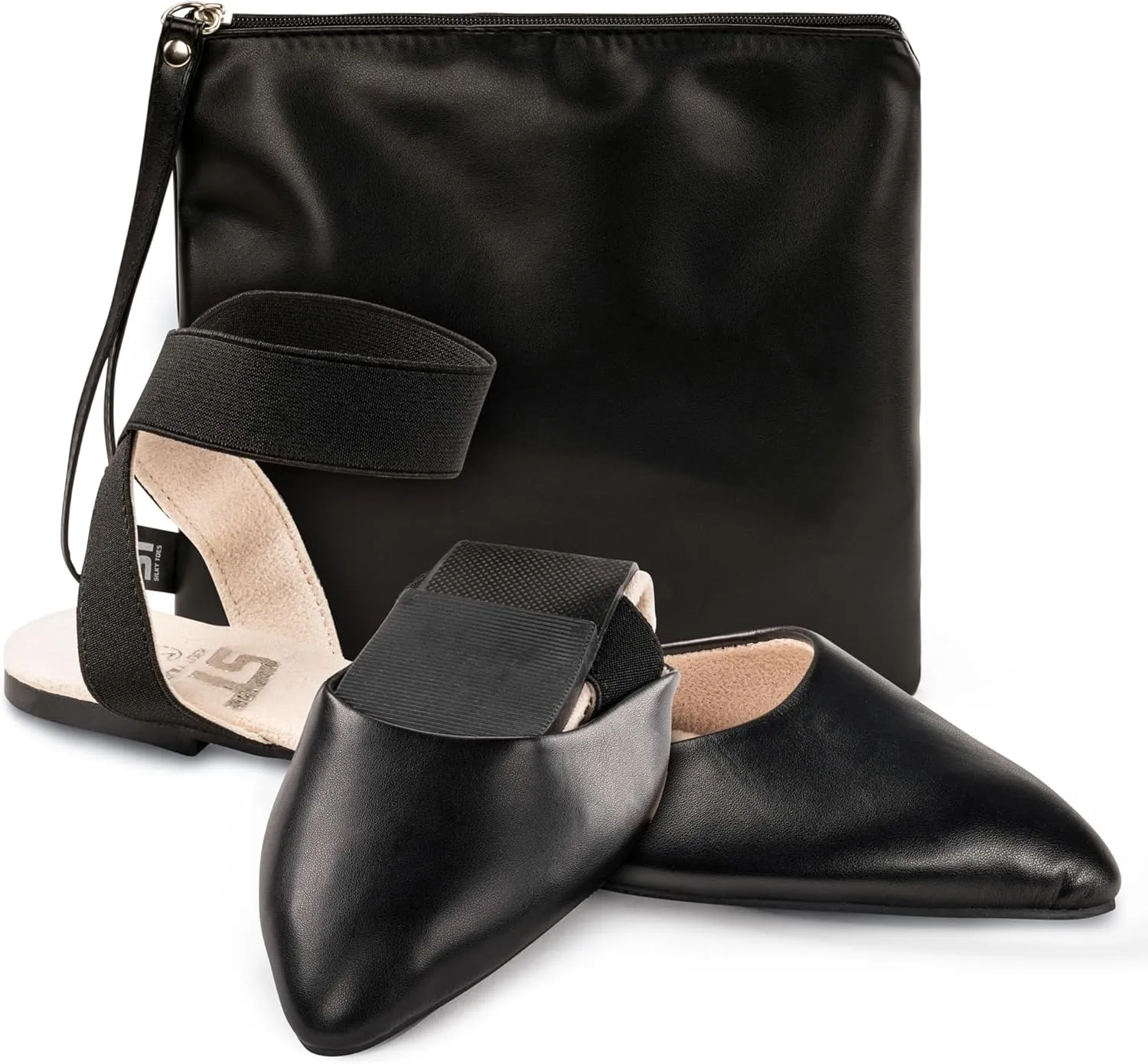 Silky Toes Foldable Flats for Women Dress Ankle Strap Shoes with Purse