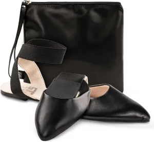 Silky Toes Foldable Flats for Women Dress Ankle Strap Shoes with Purse