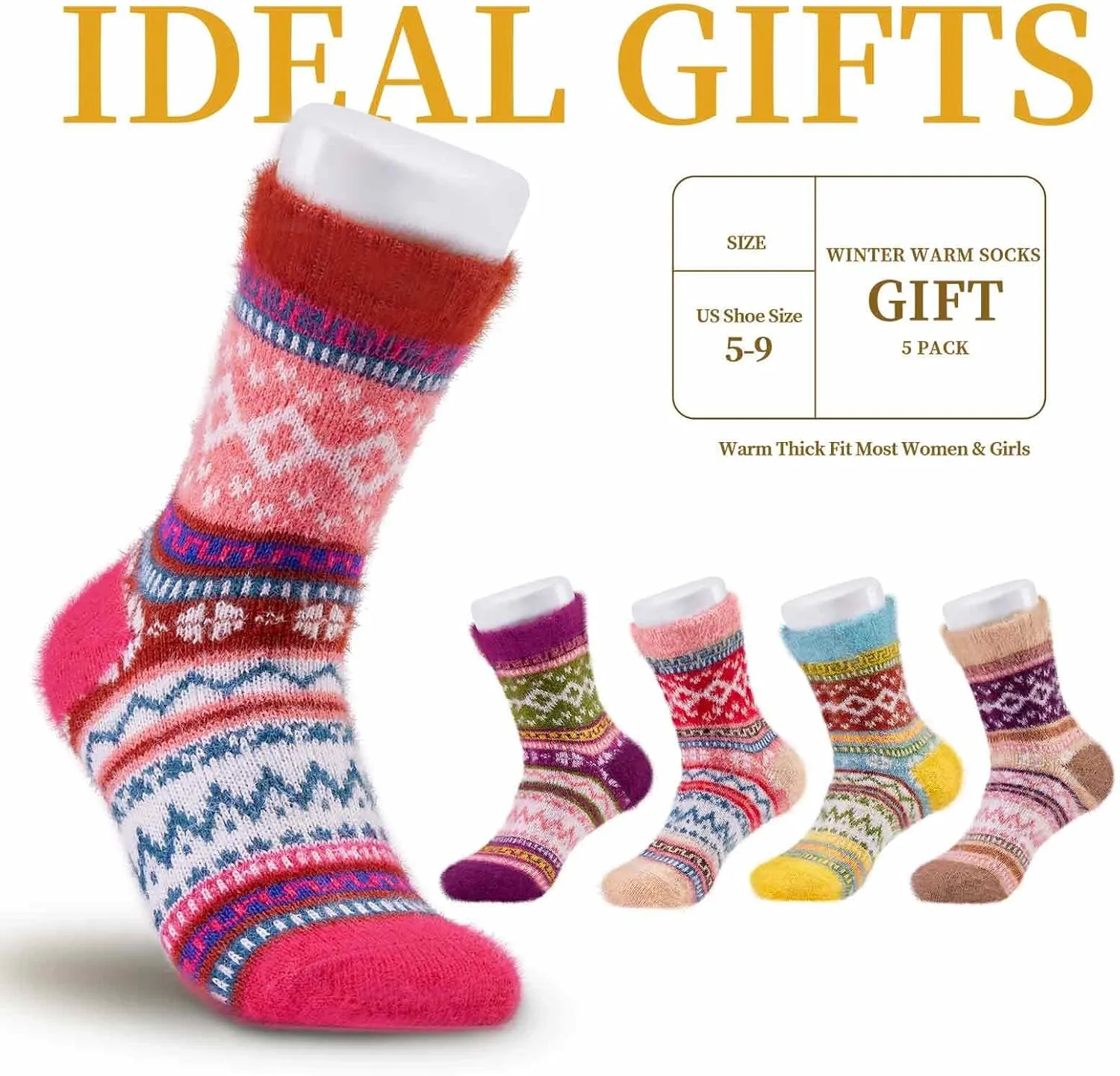 SISOSOCK 5 Pairs Fuzzy Soft Cozy Comfortable Socks for Women, Casual Sleep Comfy Socks, Perfect Warm Winter Gifts for Women