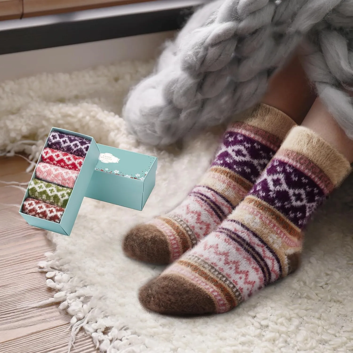 SISOSOCK 5 Pairs Fuzzy Soft Cozy Comfortable Socks for Women, Casual Sleep Comfy Socks, Perfect Warm Winter Gifts for Women