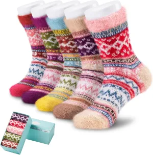 SISOSOCK 5 Pairs Fuzzy Soft Cozy Comfortable Socks for Women, Casual Sleep Comfy Socks, Perfect Warm Winter Gifts for Women