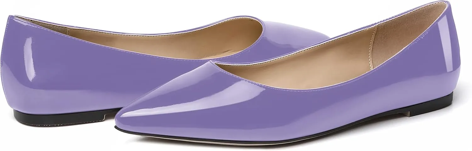 SKYSTERRY Women's Patent Office Casual Pointed Toe Slip On Flats Shoes