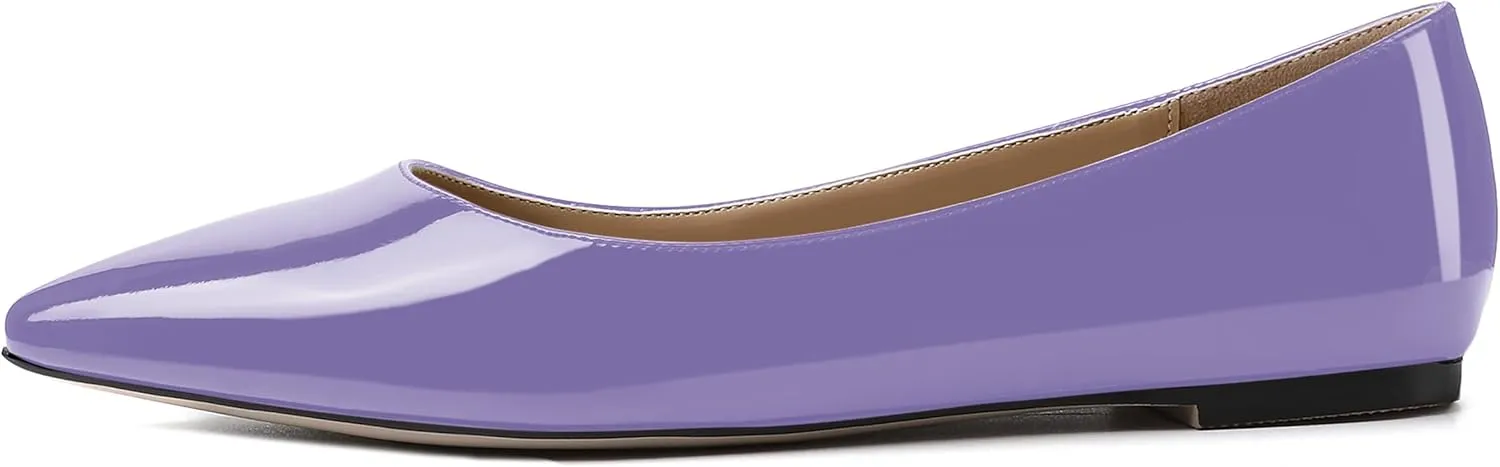 SKYSTERRY Women's Patent Office Casual Pointed Toe Slip On Flats Shoes