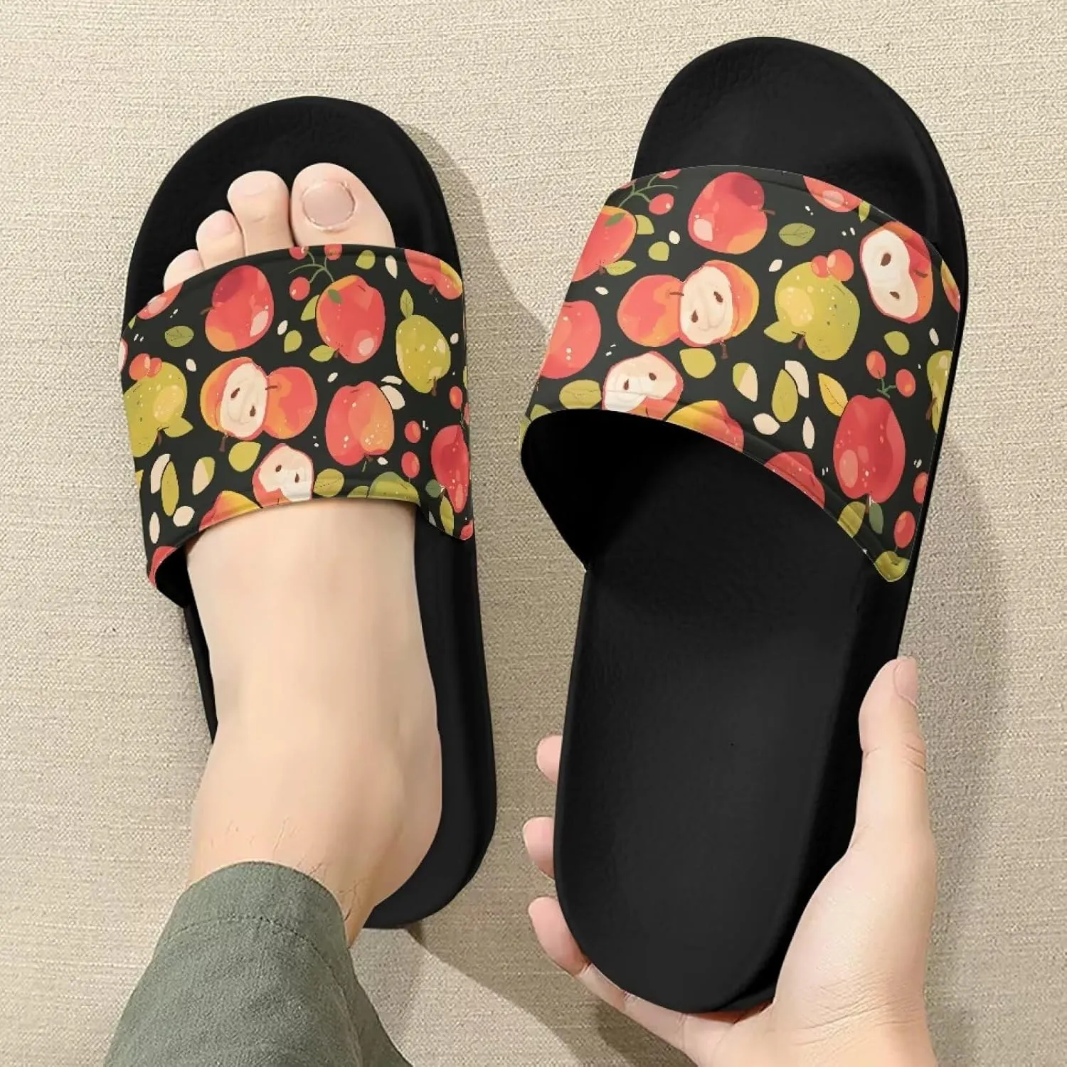 Slide Sandals for Women Casual Open-Toe Soft-Soled Non-Slip Single-Strap Sandal Indoor and Outdoor Home Shoes Versatile Styles Black Size 6-13.5
