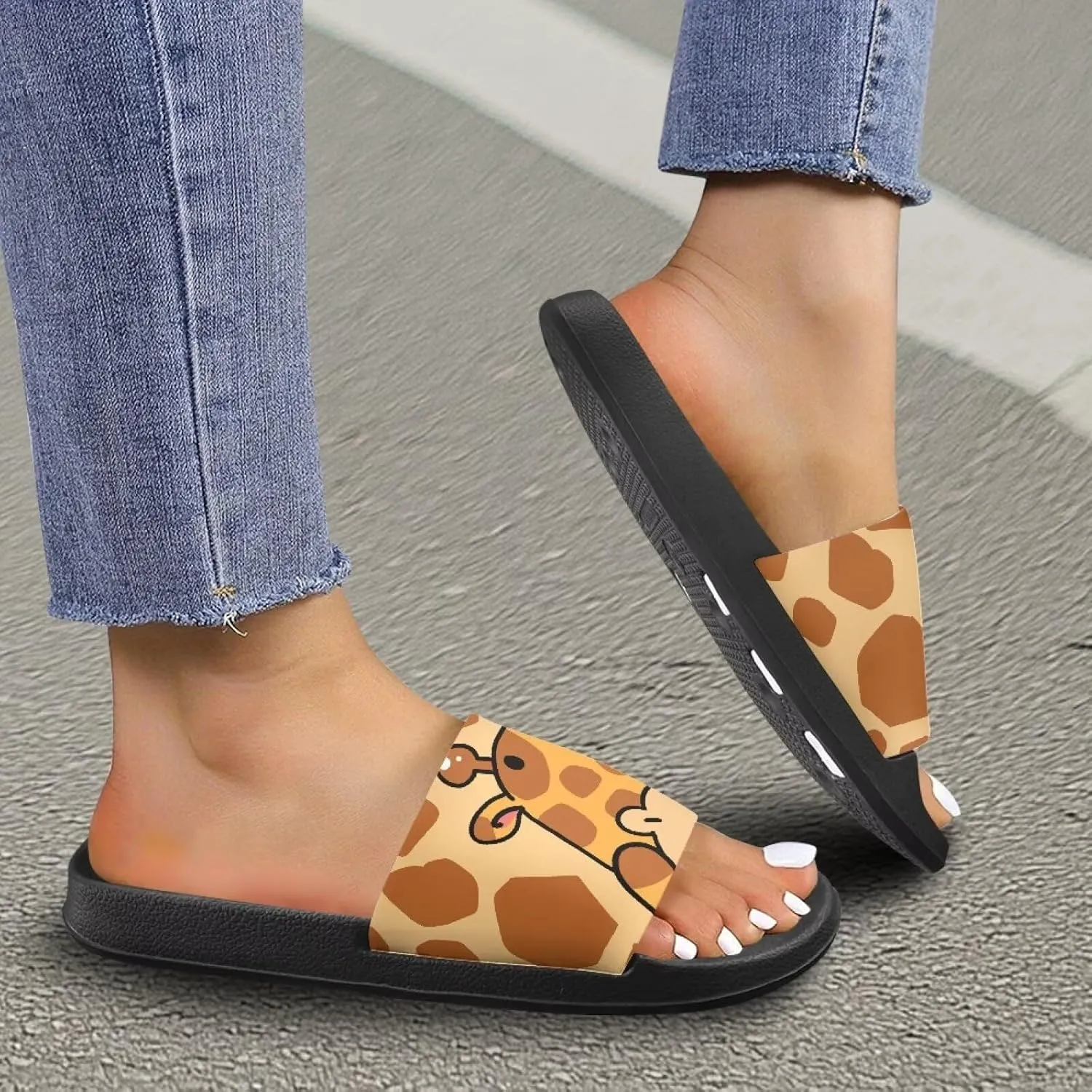 Slide Sandals for Women EVA Flip Flops Soft Anti-Slip Home Fitness Summer Slippers Slip-on Lightweight Peep Toe Beach Walks Black Size 5-12.5