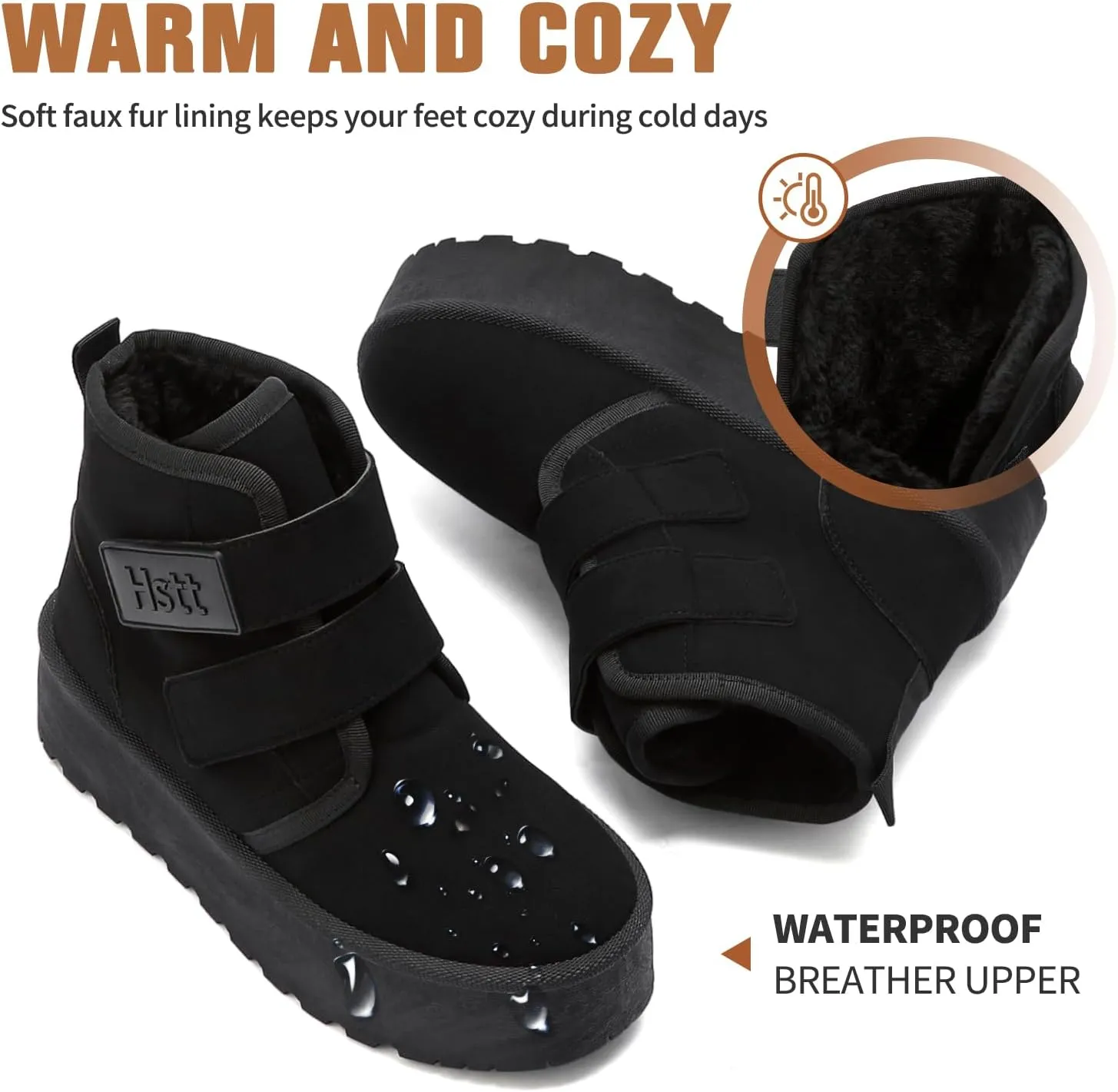 Snow Boots for Women Classic Genuine Suede Leather Winter Boots, Platform Anti-Slip Womens Fur Boots with Memory Foam, Lightweight Ankle Boots Comfort Fuzzy Slippers Shoes