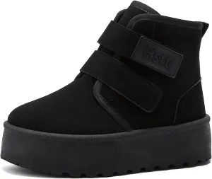 Snow Boots for Women Classic Genuine Suede Leather Winter Boots, Platform Anti-Slip Womens Fur Boots with Memory Foam, Lightweight Ankle Boots Comfort Fuzzy Slippers Shoes
