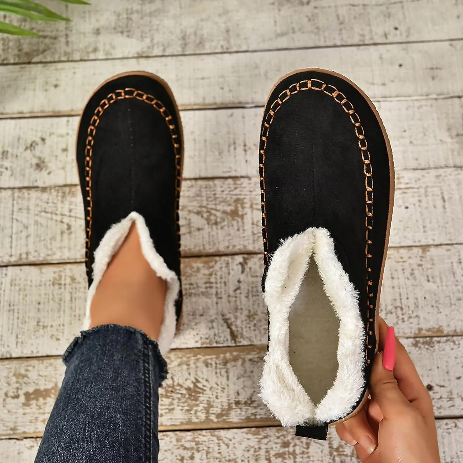 Snow Boots for Women Short Ankle Anti-Slip Boot Fur Fleece Lined Sneakers House Slippers Boot For Outdoor