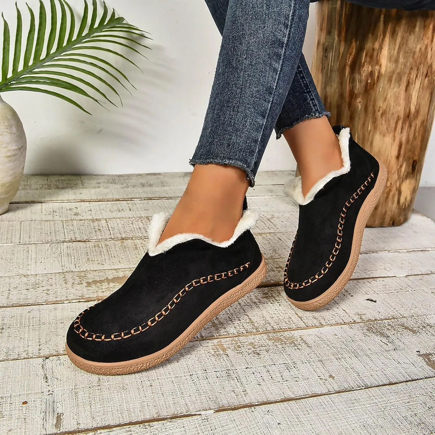 Snow Boots for Women Short Ankle Anti-Slip Boot Fur Fleece Lined Sneakers House Slippers Boot For Outdoor