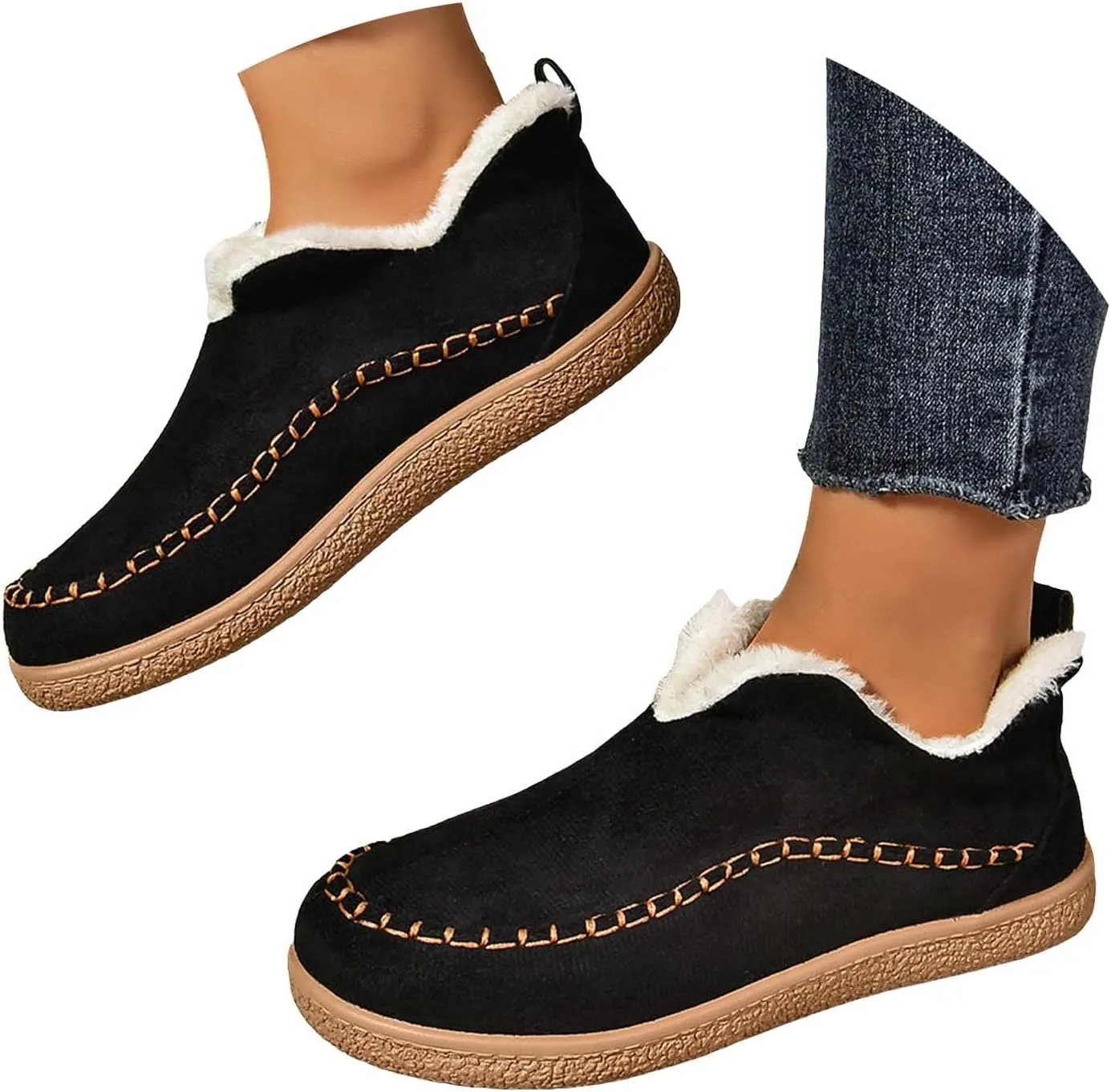 Snow Boots for Women Short Ankle Anti-Slip Boot Fur Fleece Lined Sneakers House Slippers Boot For Outdoor
