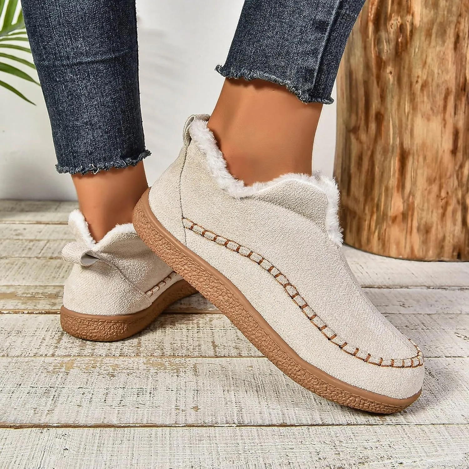 Snow Boots for Women Short Ankle Anti-Slip Boot Fur Fleece Lined Sneakers House Slippers Boot For Outdoor