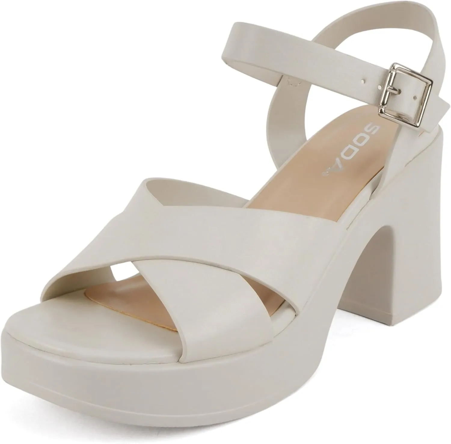 Soda Touch ~ Womens Square Toe Crisscross Band Platform Notch Wedge Heel Sandals
