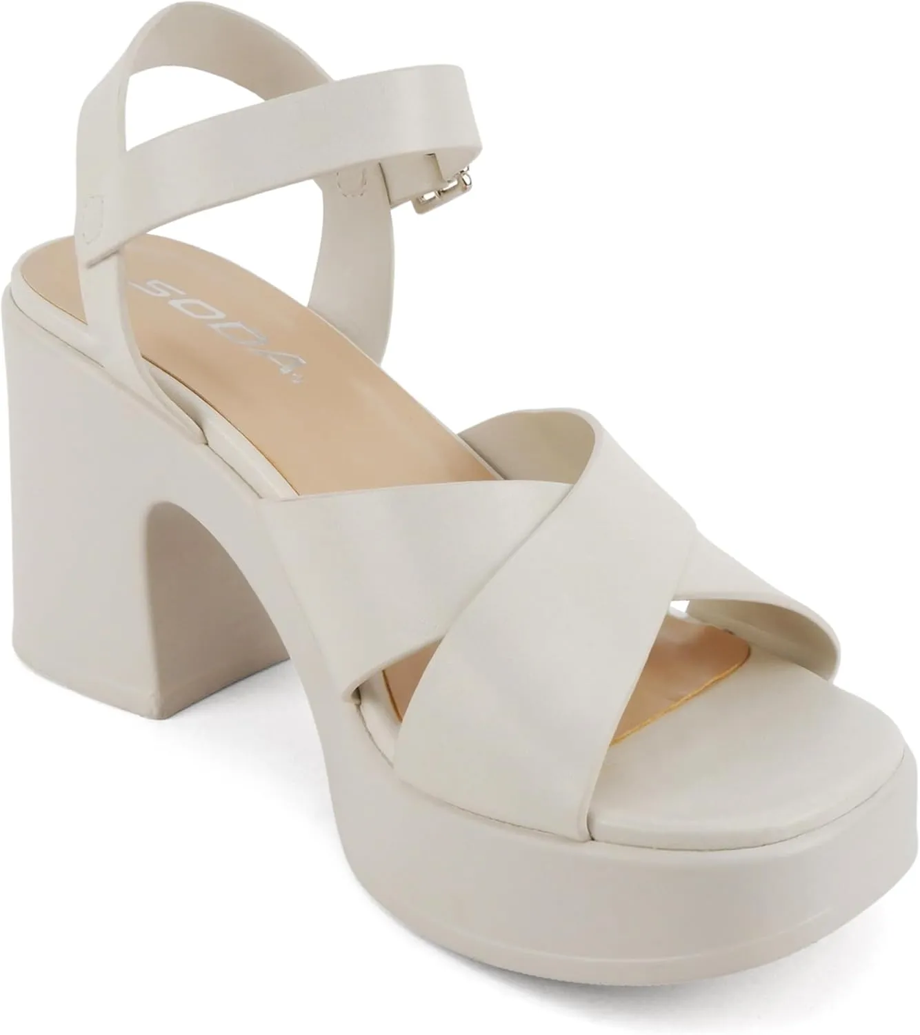 Soda Touch ~ Womens Square Toe Crisscross Band Platform Notch Wedge Heel Sandals
