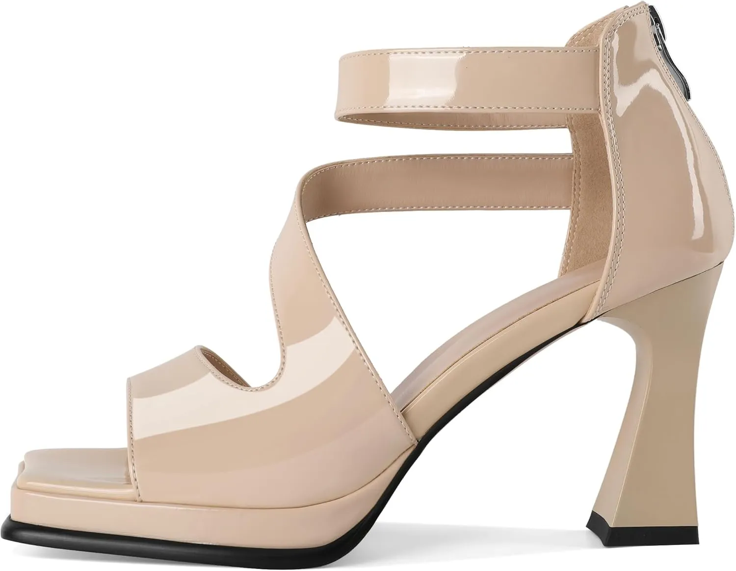 Soireelady Womens Platform Chunky Heel Sandals, Square Open Toe Block High Heels, Ankle Strappy Heeled Sandals Wedding Prom Dress Shoes 3.5 Inch