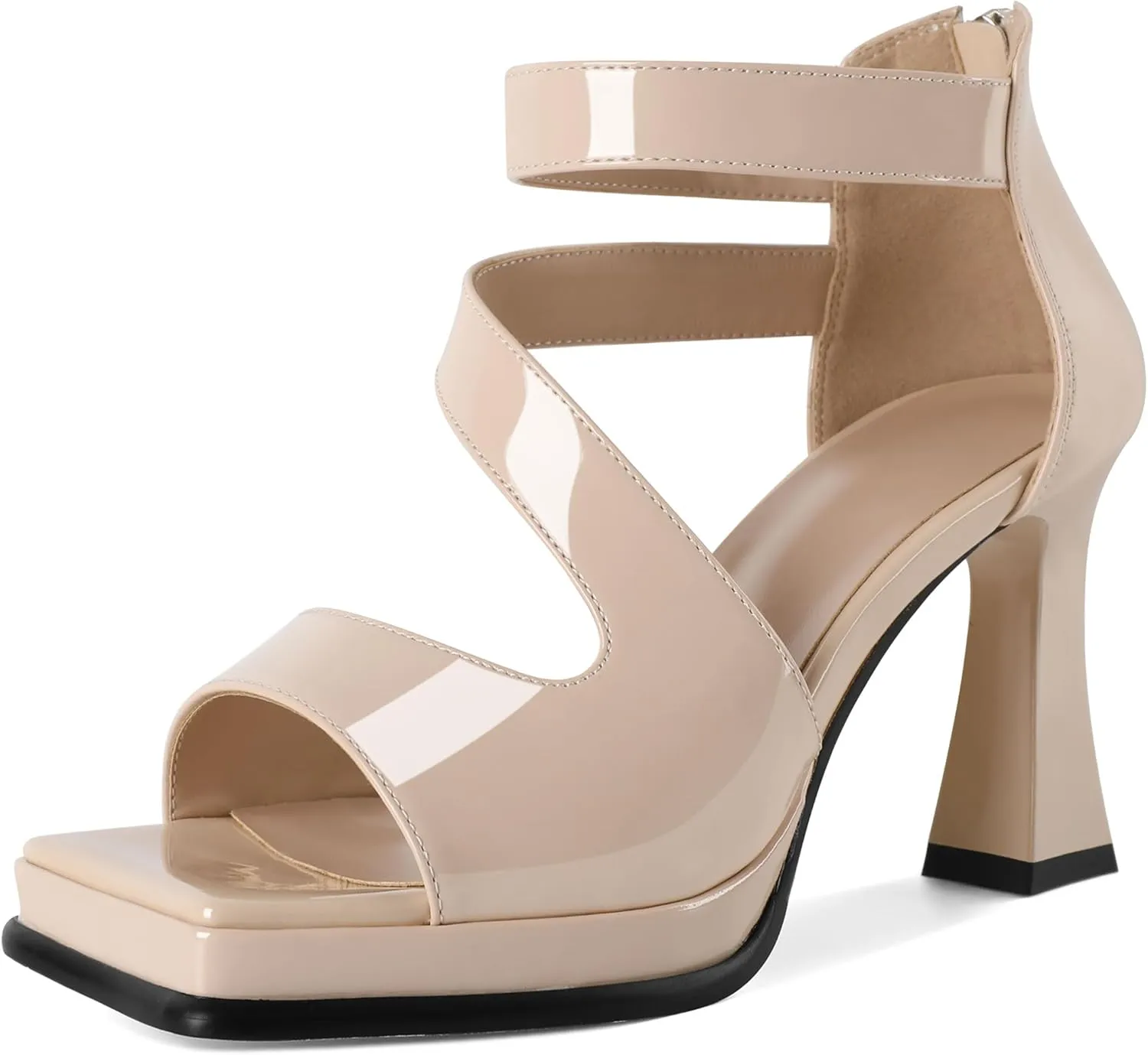 Soireelady Womens Platform Chunky Heel Sandals, Square Open Toe Block High Heels, Ankle Strappy Heeled Sandals Wedding Prom Dress Shoes 3.5 Inch