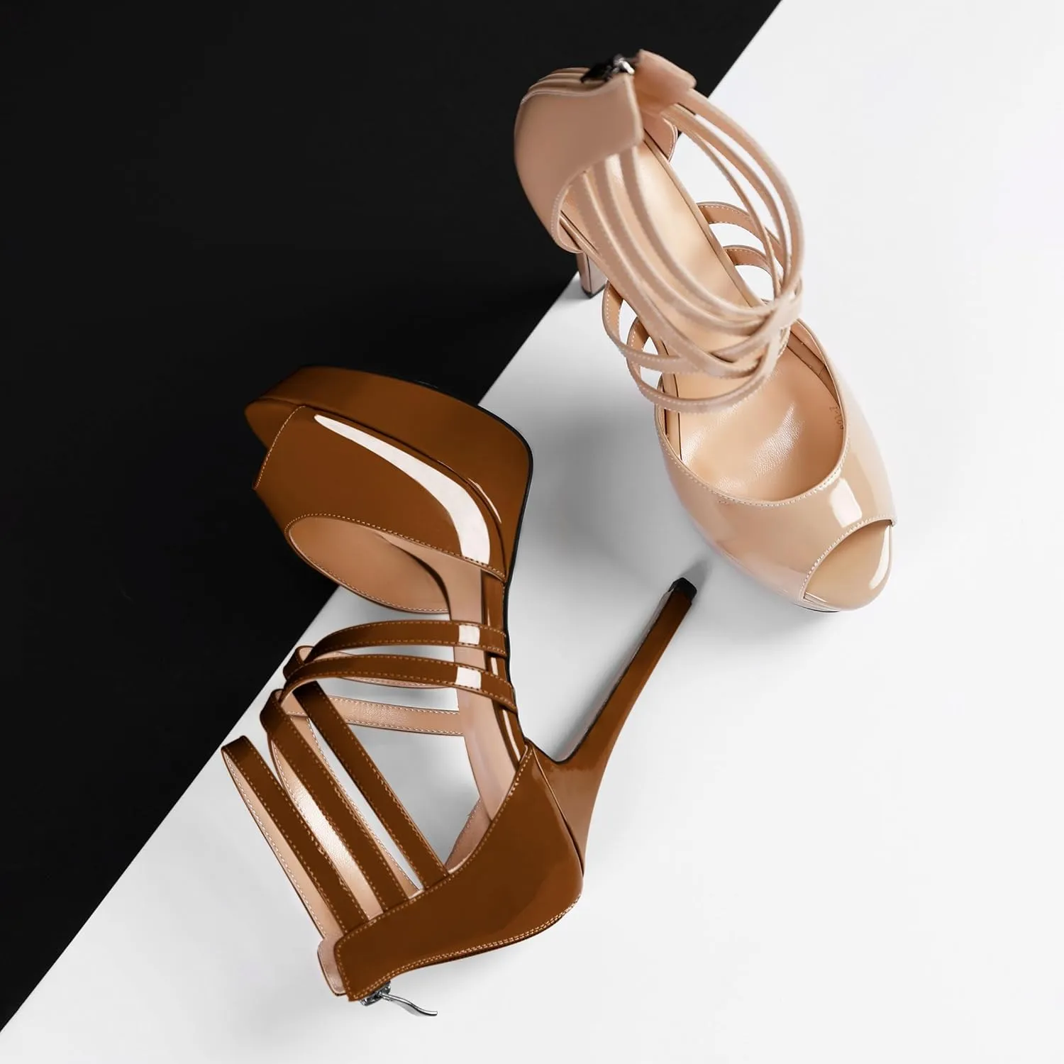 Soireelady Womens Platform Heels Ankle Strap High Heel Sandals Peep Toe Strappy Stiletto Heels Sexy Stripper Heeled Sandals 6 Inches