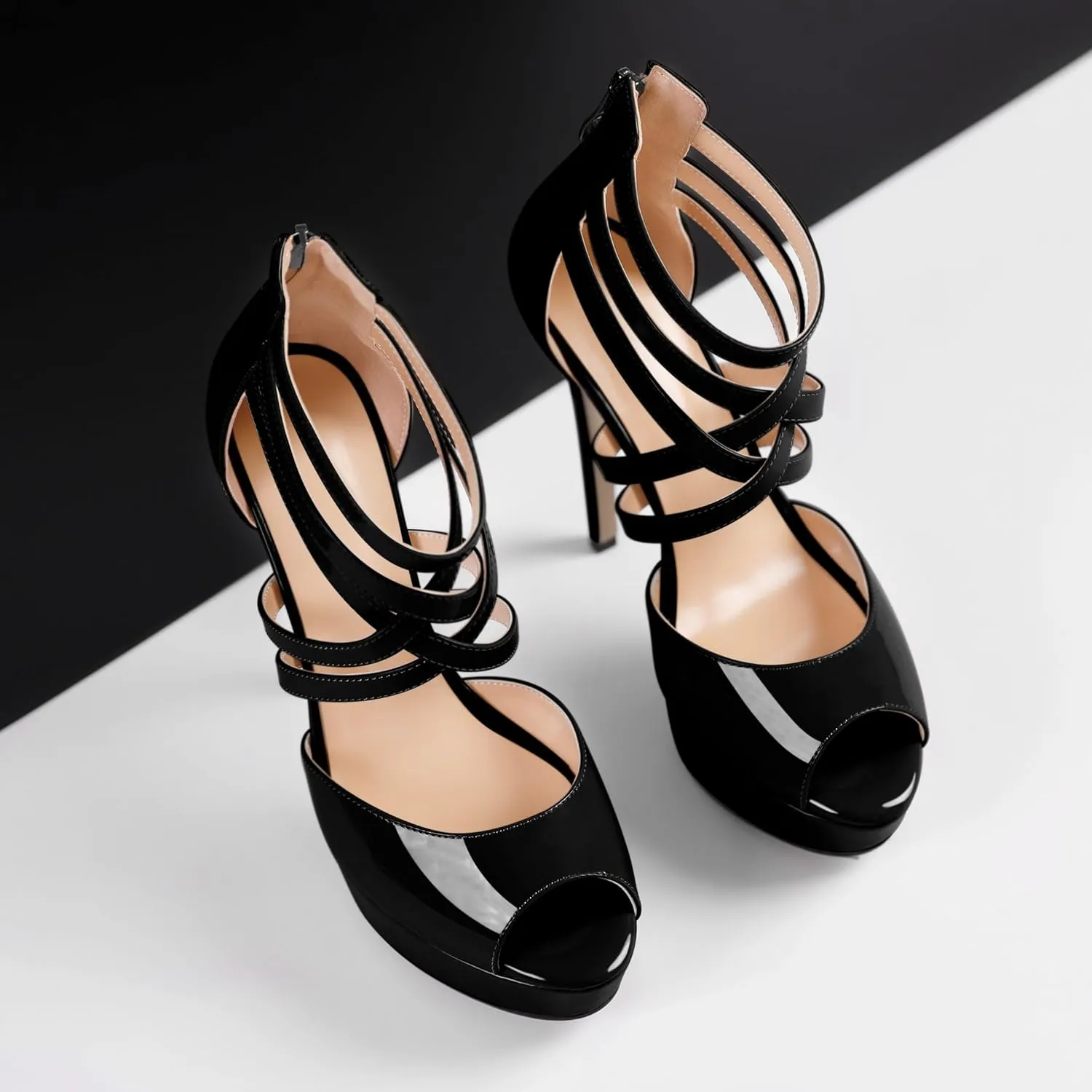 Soireelady Womens Platform Heels Ankle Strap High Heel Sandals Peep Toe Strappy Stiletto Heels Sexy Stripper Heeled Sandals 6 Inches