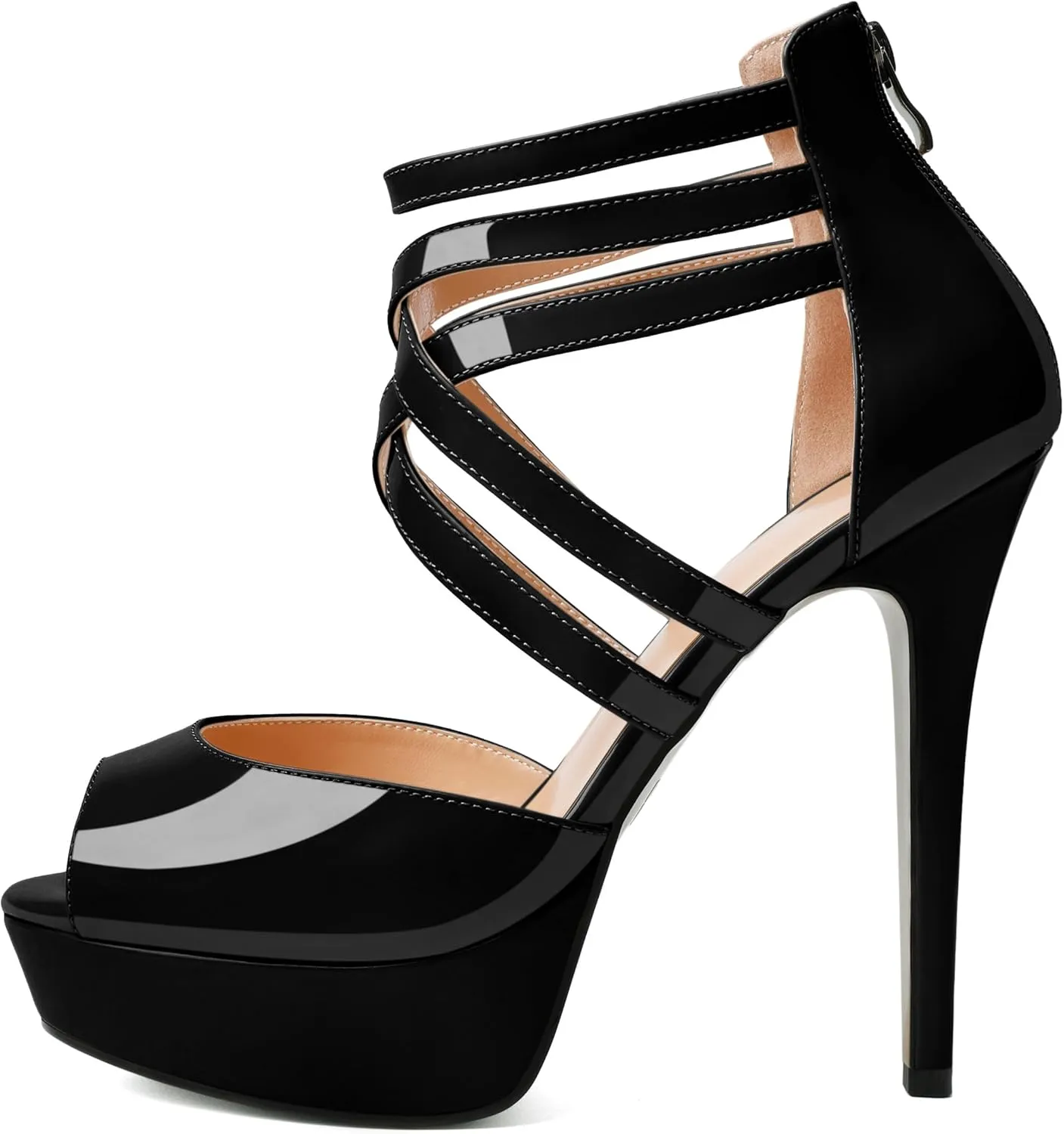 Soireelady Womens Platform Heels Ankle Strap High Heel Sandals Peep Toe Strappy Stiletto Heels Sexy Stripper Heeled Sandals 6 Inches