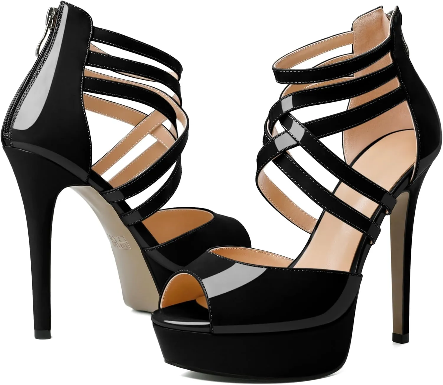 Soireelady Womens Platform Heels Ankle Strap High Heel Sandals Peep Toe Strappy Stiletto Heels Sexy Stripper Heeled Sandals 6 Inches
